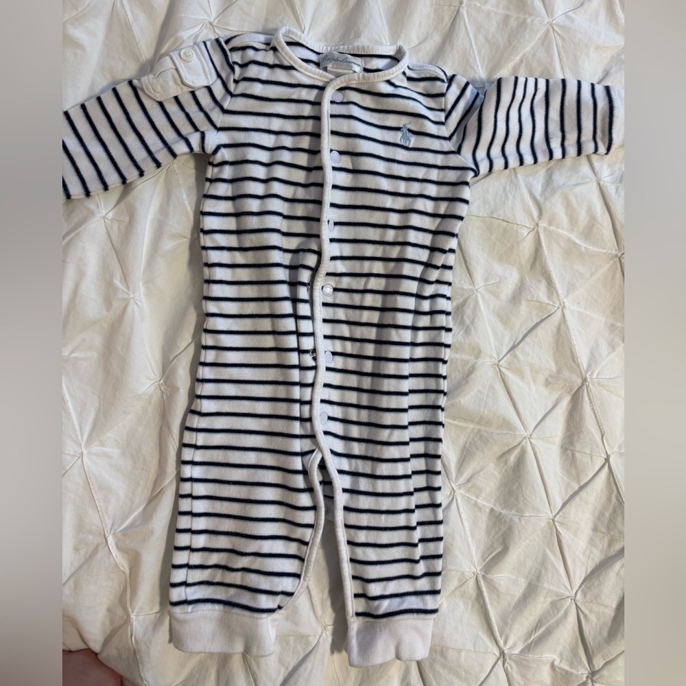 Ralph Lauren Navy and White Striped Onesie
